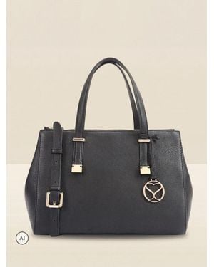 Sosandar Leather Tote Bag With Cross-Body Strap - Black