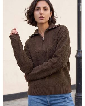 Roman Fleece-Pullover Mit Reißverschluss - Braun