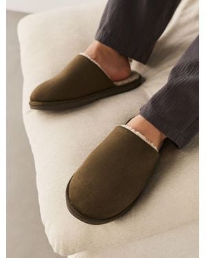 Next Khaki Microsuede Mule Slippers - Green