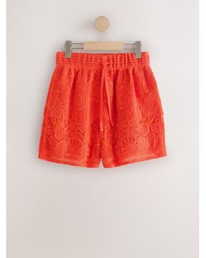 Next Crochet Tie Waist Shorts - Red