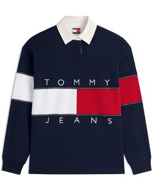 Tommy Hilfiger Flag Jersey Oversized Rugby Shirt - Blue