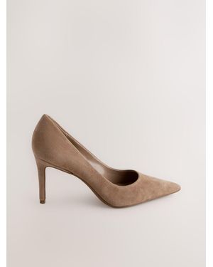 Next Standard/Wide Fit Leather Mid Court Shoes - Natural