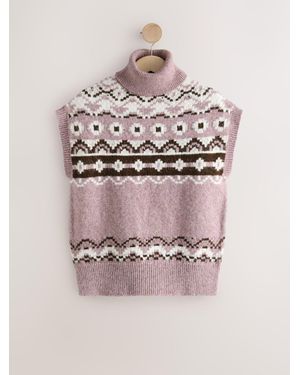 Next Fairisle Pattern Roll Neck Knitted Tank - Pink