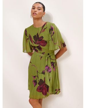 Lipsy Floral Print Fit And Flare Pleated Mini Dress - Green