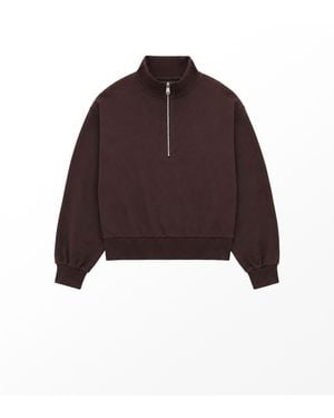 Ro & Zo Cotton Blend Half Zip Sweatshirt - Brown