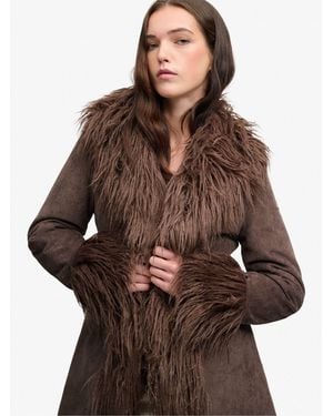 Superdry Long Afghan Coat - Brown