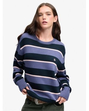 Superdry Oversized Stripe Sweater - Blue