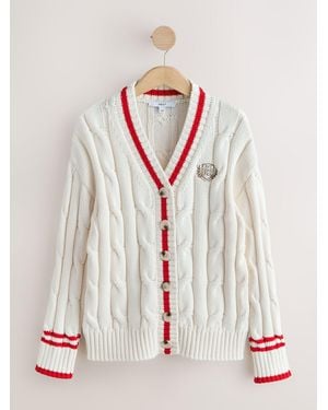 Next Cotton Cable Knit V-Neck Cardigan - White
