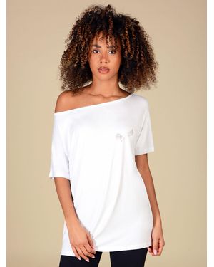 Pineapple Off Shoulder Oversized T-Shirt - Natural