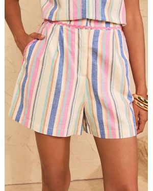Love & Roses Viscose/Linen Stripe Ric Rac Trim Shorts - Pink