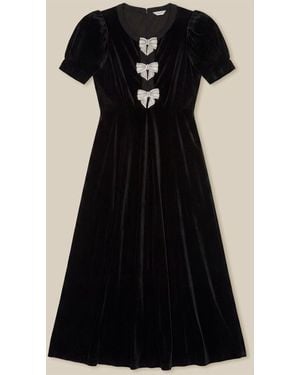 Monsoon Bella Puff Sleeve Embellished Bow Velvet Dress - Black