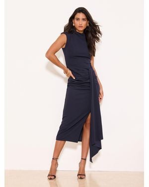Lipsy Drape High Neck Bodycon Midi Dress - Blue