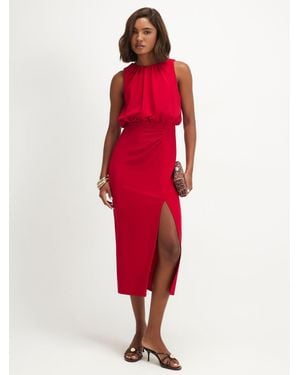 River Island Crew Neck Ruched Side Midi Dress - Red