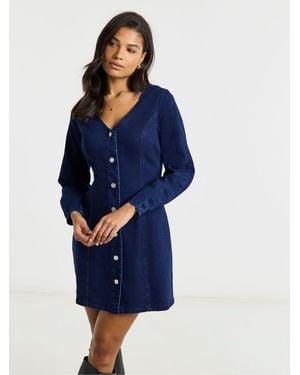 Simply Be V-Neck Mini Denim Dress - Blue