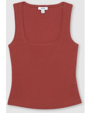 Reiss Stretch-Cotton Ribbed Square-Neck Vest - Red