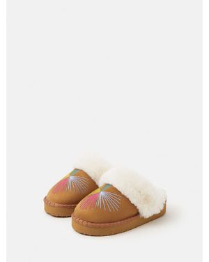 Accessorize Embroidered Mule Slippers - Natural