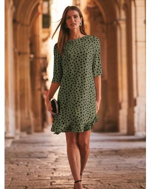Sosandar Spot Print Ruffle Hem Shift Dress - Green