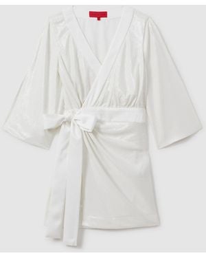 Halston Sequin Side Tie Mini Dress, & Camel - White