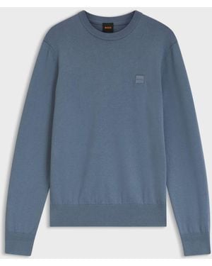 BOSS Regular Fit Kanovano Crew Neck Logo Sweater - Blue