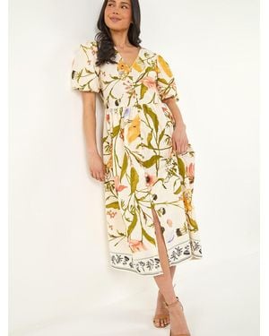 Roman Petite Floral Print Button Midi Dress - Metallic
