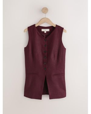 Next Burgundy Linen Rich Waistcoat - Purple