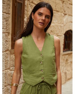 Threadbare Linen Blend Waistcoat - Green
