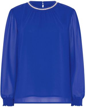 M Com Trim Neck Blouse - Blue