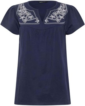 M Com Embroidered Frill Sleeve Top - Blue