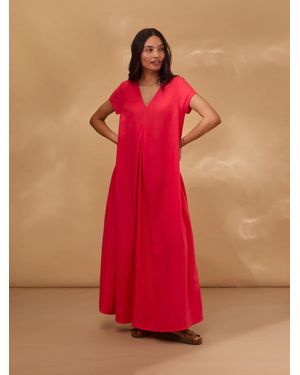 Celtic & Co. Linen Blend V-Neck Maxi Swing Dress - Red