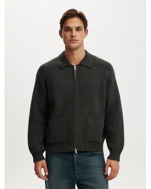 Cotton On Zip Through Knitted Bomber Sweater - Black