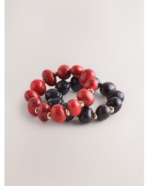 Next Beaded Stretch Bracelet 2 Pack - Red