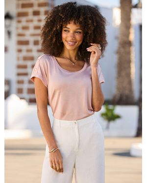 Sosandar Button Shoulder Detail T-Shirt - Pink
