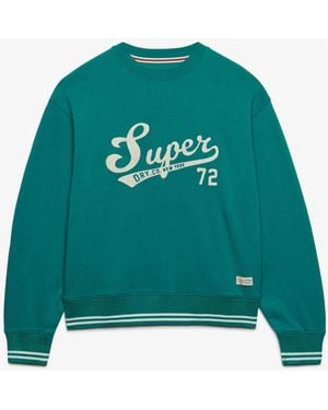 Superdry Varsity Script Loose Crew Sweat Top - Green