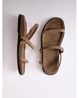 The Set Strappy Footbed Sandals Tan Suede - Brown