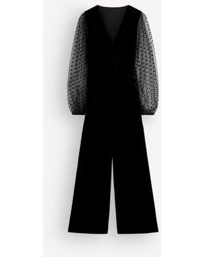 Boden Velvet Tulle Sleeve Jumpsuit - Black