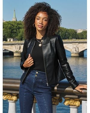 Sosandar Leather Zip Front Jacket - Blue