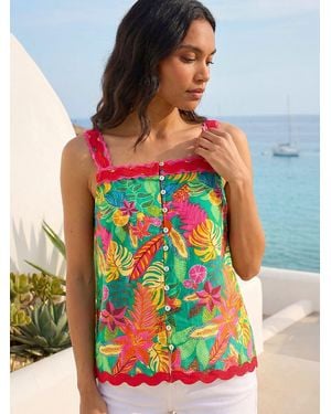 Roman Floral Ric Rac Cami Top - Green