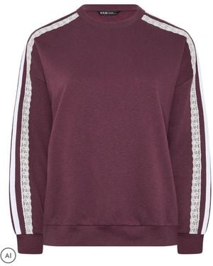 Yours Curve Lace Sleeve Sweatshirt - Purple