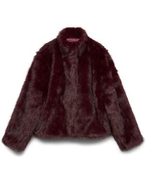Vero Moda Burgundy Short Faux Fur Jacket - Red