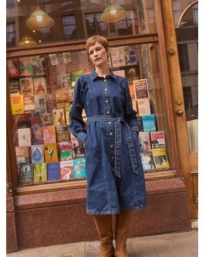 JD Williams Denim-Midikleid Mit Voluminösen Ärmeln - Blau