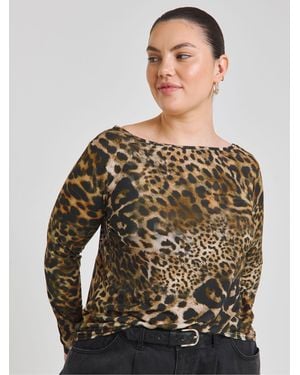 Simply Be Leopard Print Bow Back Top - Gray