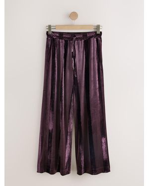 Next Burgundy Stripe Velvet Wide Leg Pants - Purple