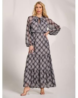 Jolie Moi Long Sleeve Tie Neck Maxi Dress - Black