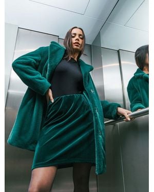 Roman Petite Longline Faux Fur Coat - Green