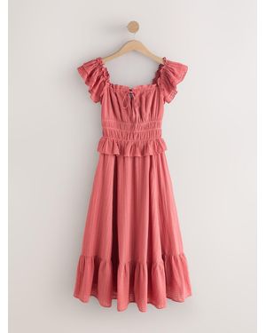 Next Flutter Sleeve Square Neck Dress - Red