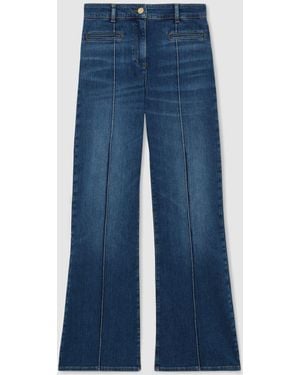 Reiss Mid Claude Pintuck-Detail Flared Jeans - Blue