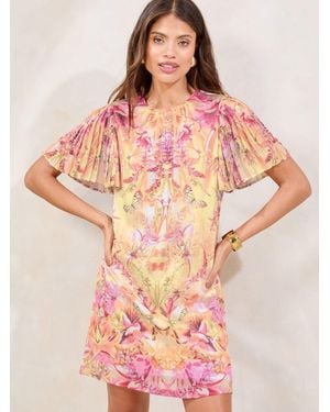 Lipsy Floral Pleated Mini Shift Dress - Pink