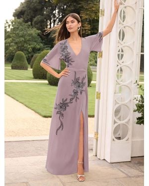 Lipsy Bridesmaid Embellished V Neck Side Split Maxi Dress - Brown
