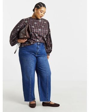Simply Be Check High Neck Blouse - Blue