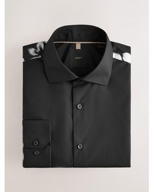 Next Floral Sleeve Regular Fit Long Sleeve Party Shirt - Black